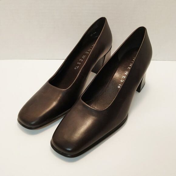 Vintage Nine West Brown Leather Chunky Heels - Picture 5 of 8